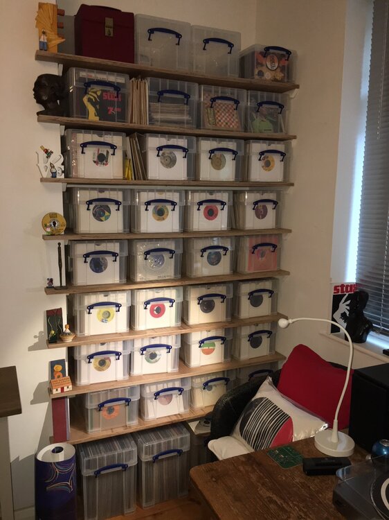Record boxes on shelves.JPG