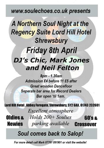 shrewsbury soul night 8th april lord hill hotel regency suit