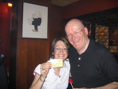 gill & sam with anti disco membership card @ 100 club
