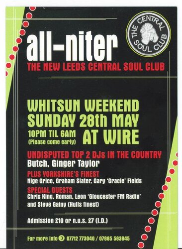 leeds central soul club whitsun all-niter sunday 28th may