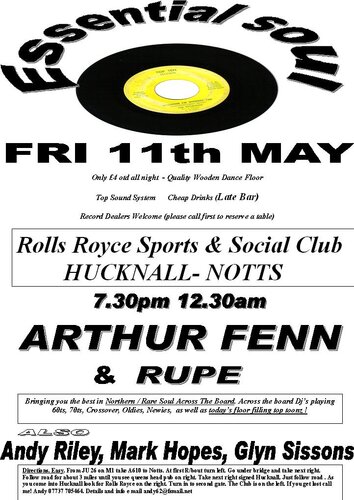 rare soul at the rolls royce club hucknall friday 11th may