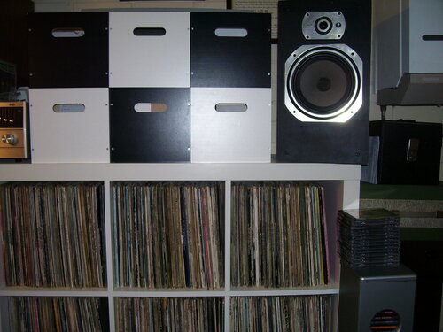 b & w record boxes