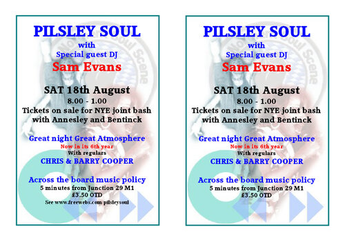 pilsley 18th aug with guest ms sam evans+tickets for nye joi