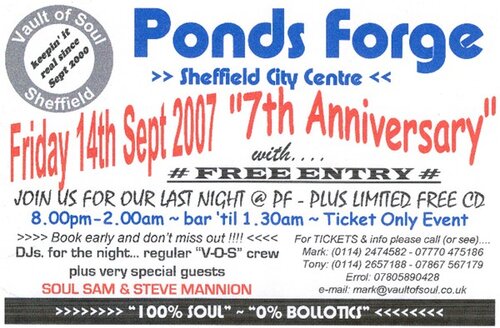 ponds forge, 7th ann & last nite at venue, free