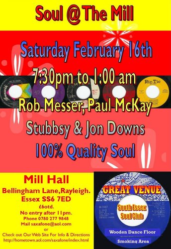 soul @ the mill, rayleigh, essex. sat, feb 16th