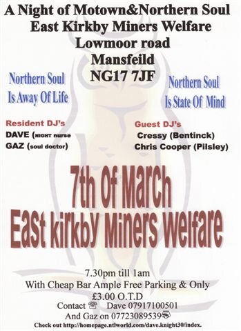 east kirkby miners welfare 7th march