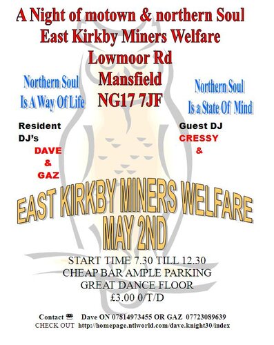 east kirkby miners welfare 2nd of may please read comments f