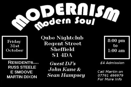 modernism @ qube. sheffield. 31st october cancelled