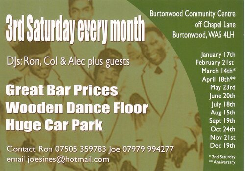 soul @ burtonwood 3rd sat every month ex march then 2nd sat