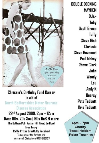 chrissie's birthday alldayer fundraiser 22nd august - bedford