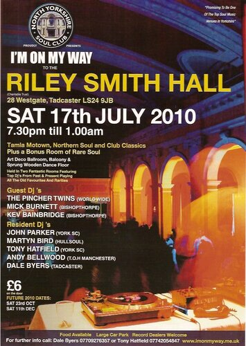 north yorkshire soul club - riley smith hall tadcaster, sat 17th july