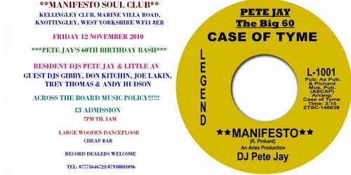 manifesto soul club - friday 12th november - pete jay's 60th birthday