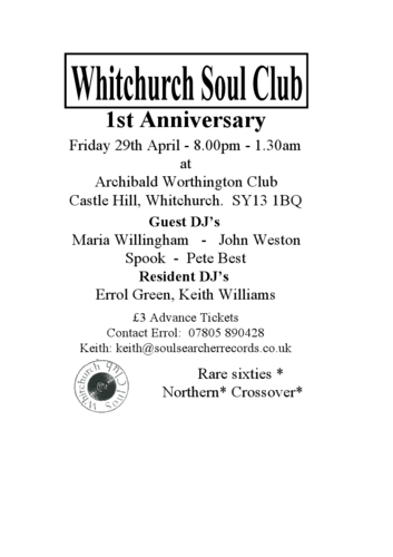 whitchurch soul club. fri 29th april