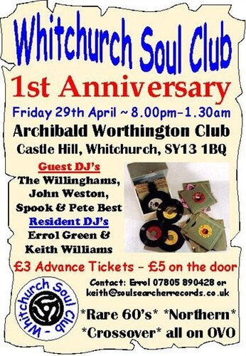 whitworth soul club ~ 1st anniversary friday 29th april 8.00pm-1.30pm
