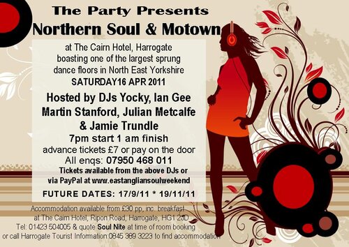 northern soul & motown at the cairn hotel, harrogate, saturday 16th april