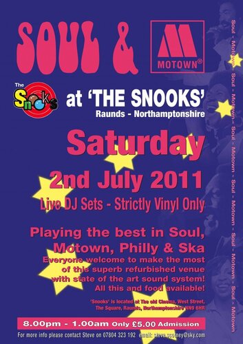 sat 2nd jul. soul & motown night at the snooks, raunds, northants