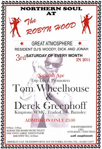 soul nights at the robin hood, breirley, saturday 16th aprill - guests - tom wheelhouse & derek greenhoff