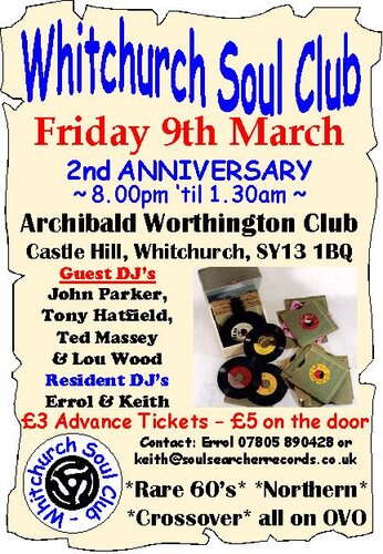whitchurch soul club, 2nd anniversary, friday 9th march, 8.00pm - 1.30am