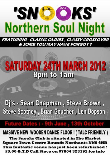 snooks northern soul night - sat 24th march