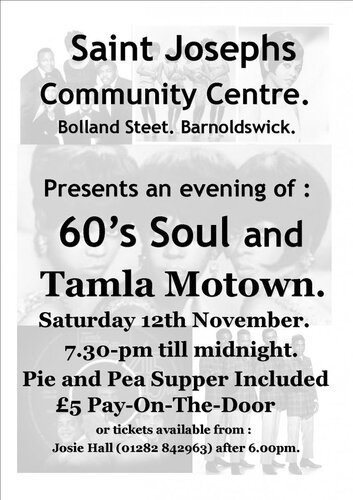 60's soul & tamla motown @ st. josephs, barnoldswick. saturday 12th november