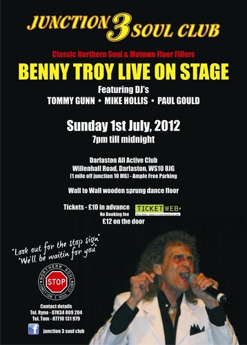 junction 3 soul club, darlaston, sunday 1st july 2012, benny troy live on stage