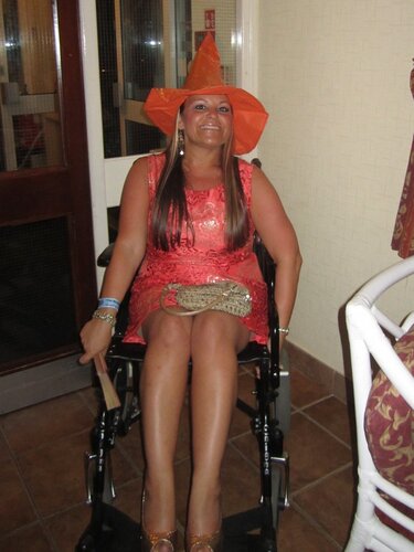 the pumpkin witch on her, erm, wheelchair