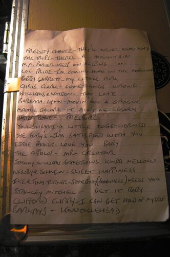 phil's request list, all jackie wilson's tunes were on the back :)