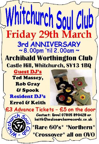 whitchurch soul club, 3rd anniversary, friday 31st march