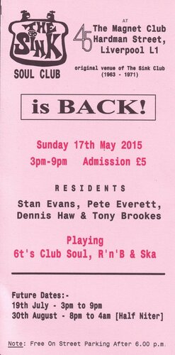 the sink soul club, liverpool sunday 17th may