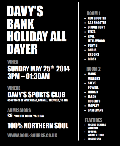 davys bank holiday all dayer 25th may 2014