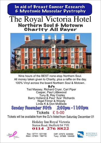 sheffield's royal victoria hotel charity all dayer - sunday 30th december in aid of breast cancer research & myotonic muscular dystrophy