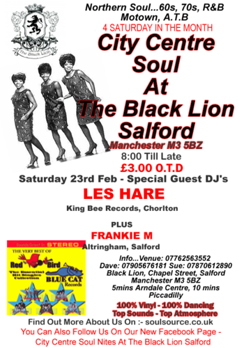 city centre soul at the black lion salford - sat 23rd feb
