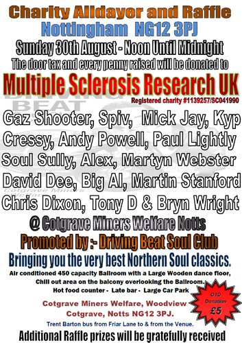 drivivng beat soul club notts - sunday 30th august charity alldayer