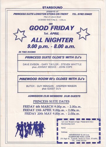 princess suit, longton, stoke on trent. flyer from the mid 80's