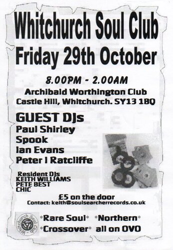 Whitchurch Soul Club ( Shropshire)- Friday 29th October