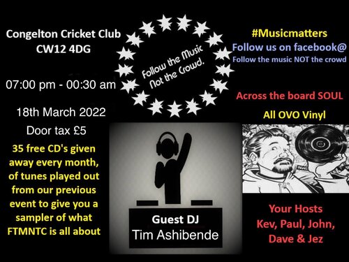 FTMNTC,Fri 18th March,Guest DJ Tim Ashibende