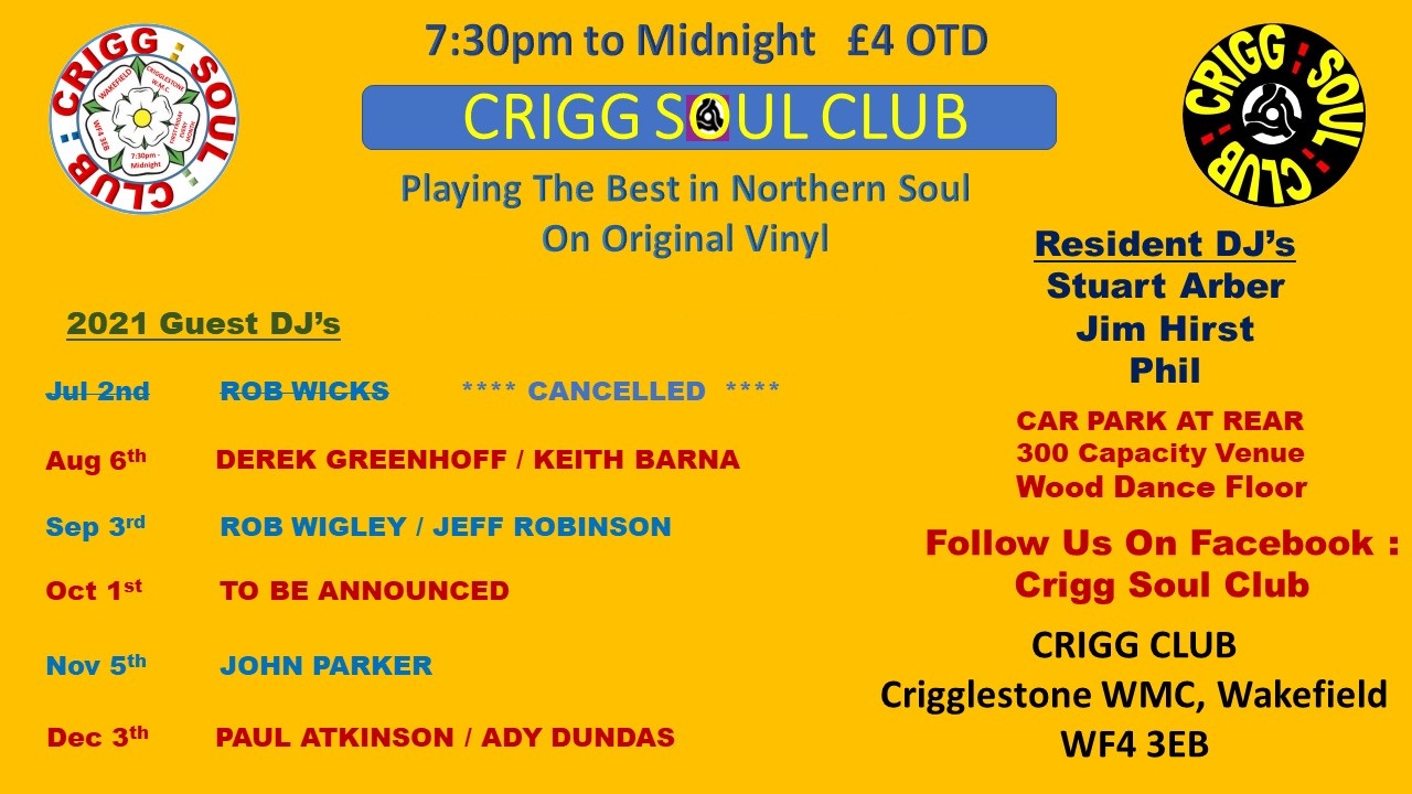 Crigg Soul Club  July Cancelled