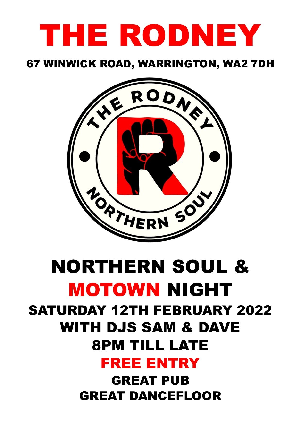 The Rodney Soul Night Warrington Free Entry