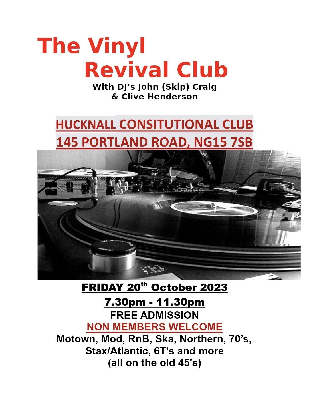 Postponed  Hucknall  Vinyl Revival At The Conny