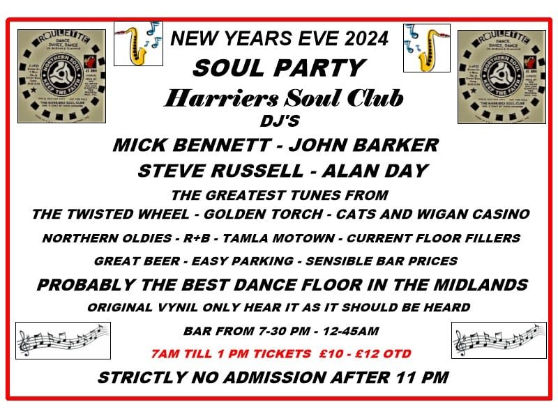 Harriers Soul Night New Yrs Eve Party 2024
