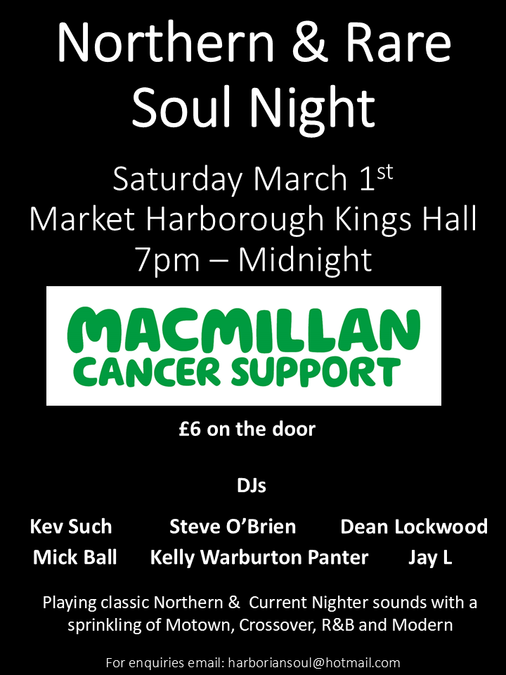 Market Harborough Northern  Rare Soul Night  Macmillan