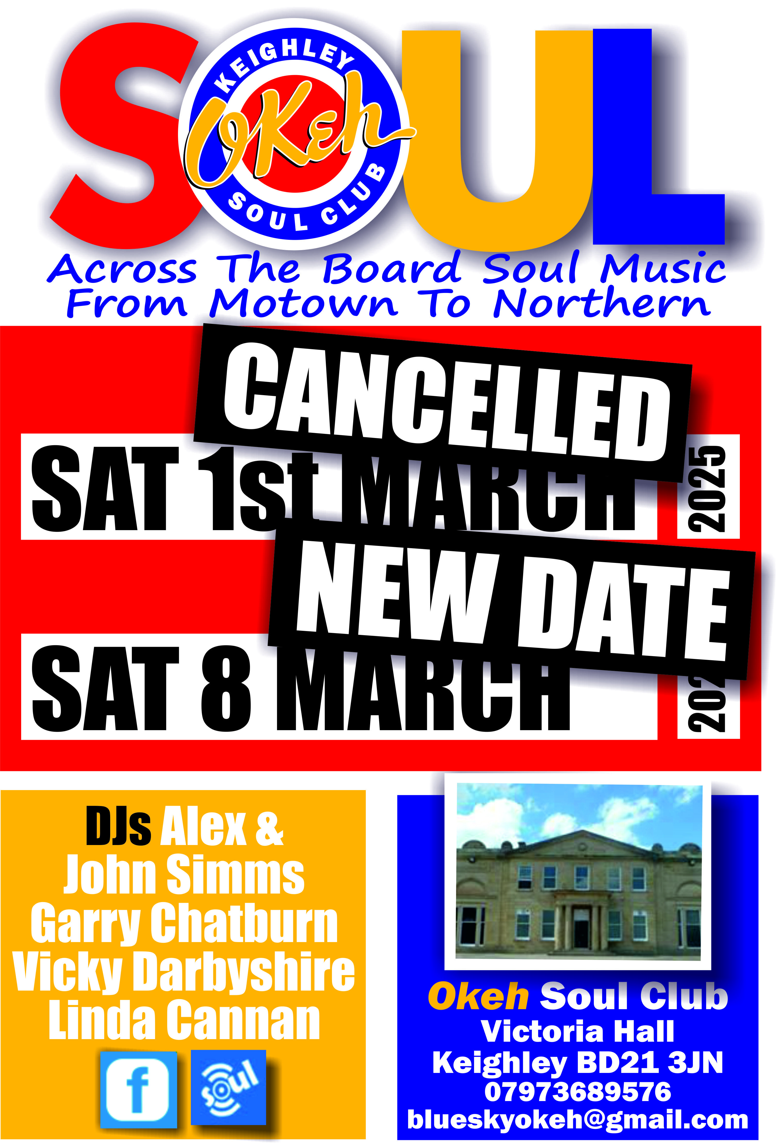 Keighley Okeh Soul Club New Date Sat 8th March