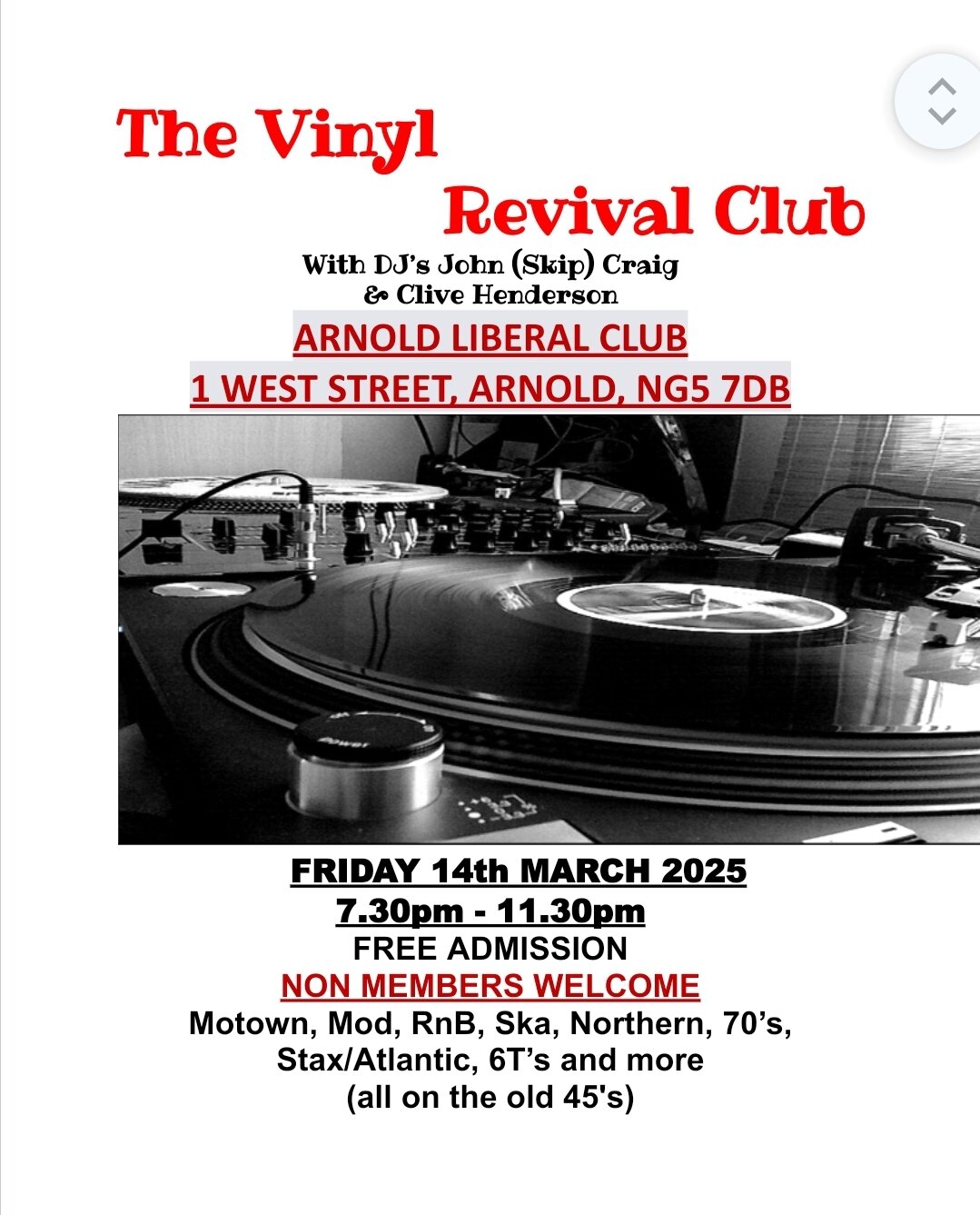 Arnold  Vinyl Revival At The Liberal Club