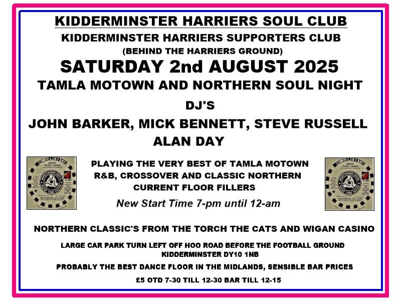 Harriers Soul Night Kidderminster