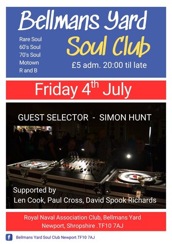 BELLMANS YARD SOUL CLUB - FRIDAY 4th July guest Simon Hunt